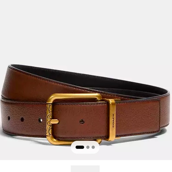 Coach Men's Brown/ Black reversible Belt with Gold Buckle - Picture 1 of 6